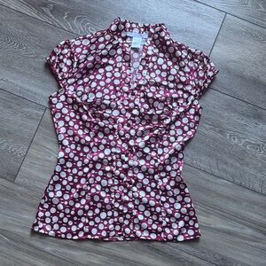 Charlotte Russe Polka Dot Button-Up Blouse - Burgandy and White